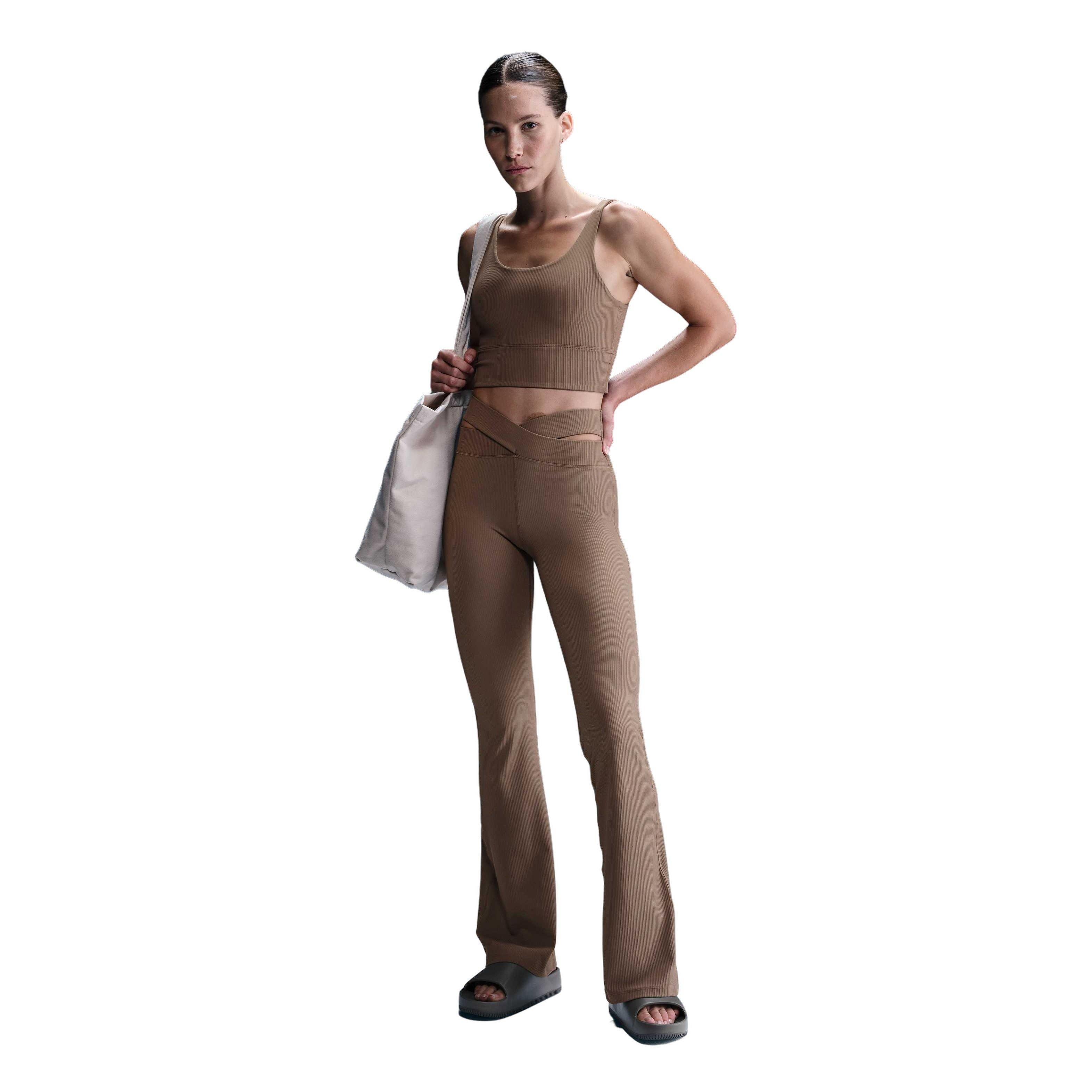 Nike Women's Zenvy Rib Gentle-Support High-Waisted Flared Leggings-Brown